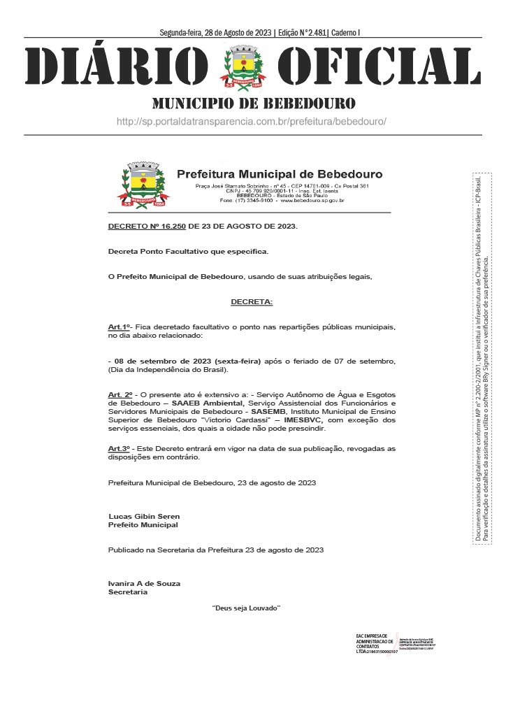 Ponto Facultativo 07de setembro 2023