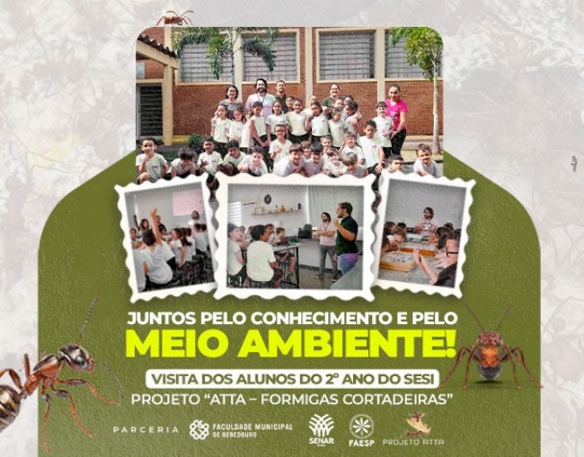 Estudantes do SESI visitam projeto sobre formigas cortadeiras na Faculdade Municipal de Bebedouro