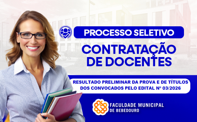 Resultado preliminar da prova e de títulos dos candidatos convocados pelo Edital nº 03/2026