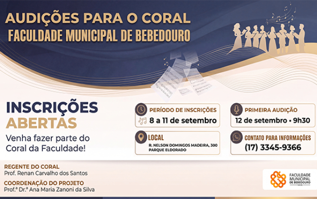 IMESB abre inscrições para audições do Coral da Faculdade Municipal de Bebedouro